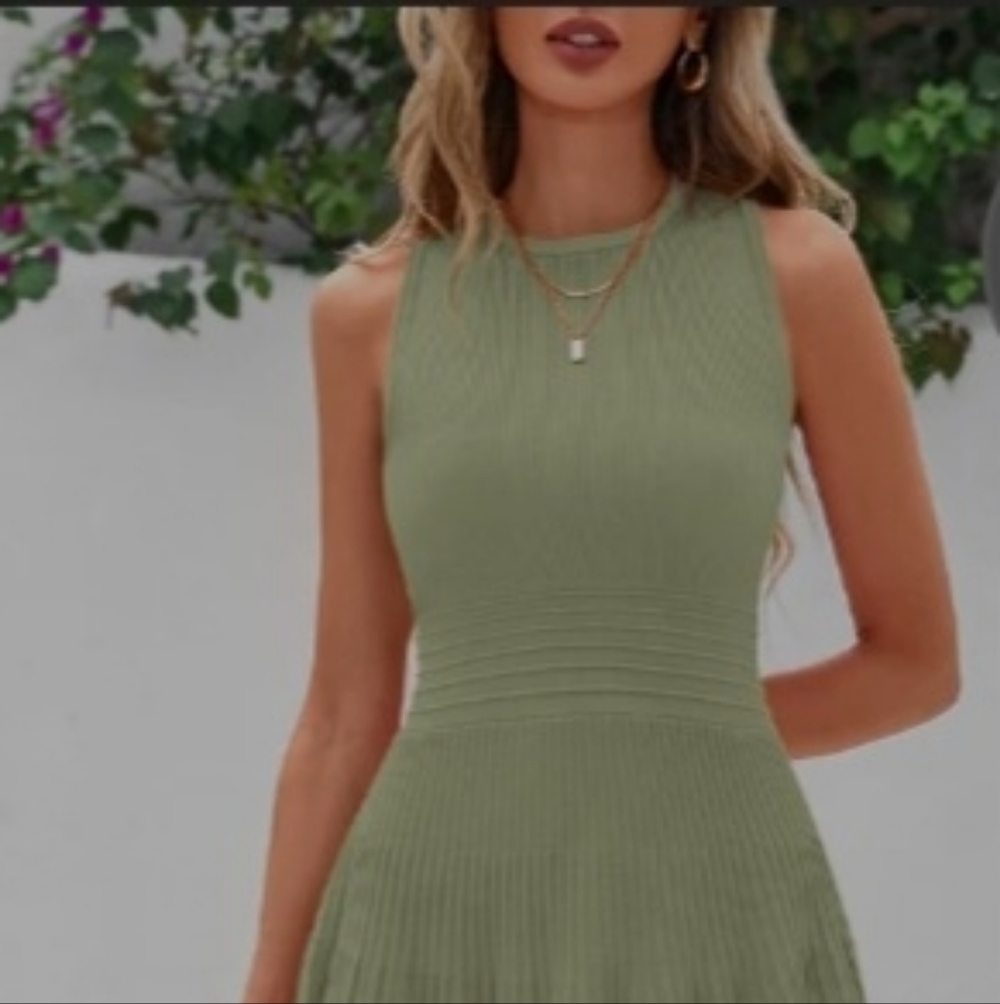 Sleeveless Olive Green Knit Midi Dress Size Small NWT